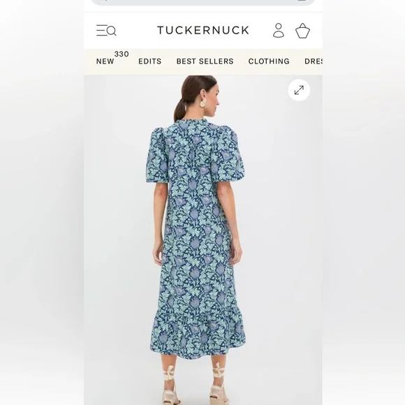 Hyacinth House Multi Blue Leafy Floral Mimi Midi Dress - brand new! - Picture 2 of 3